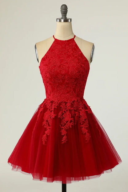 Appliques Halter Backless A-Line Short Homecoming Dress