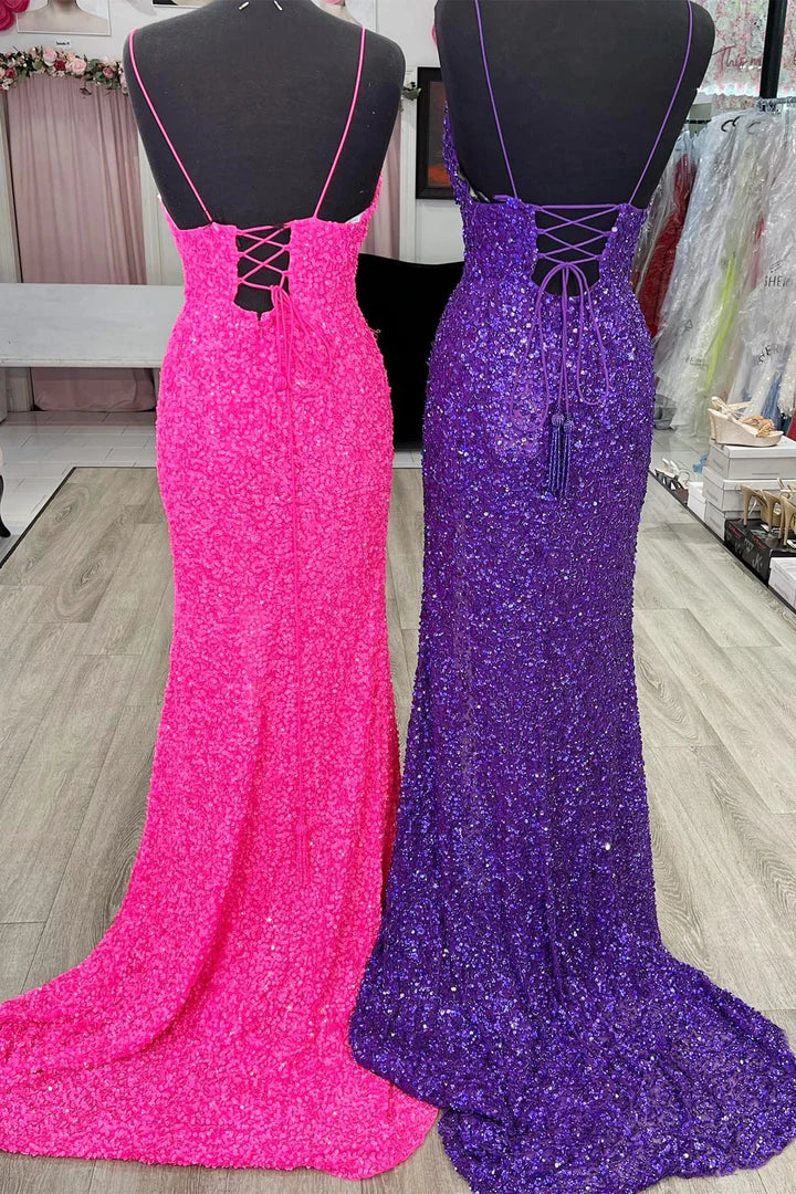 Straps  Sequins Mermaid Long Prom Dress