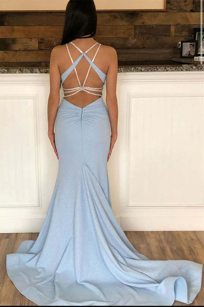 Beaded Backless Trumpet Long Prom Dress