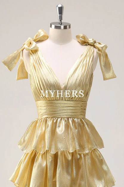 Formal Wear Dresses A-Line Deep V-Neck Pleated layered Backless Long Elegant Prom Dress