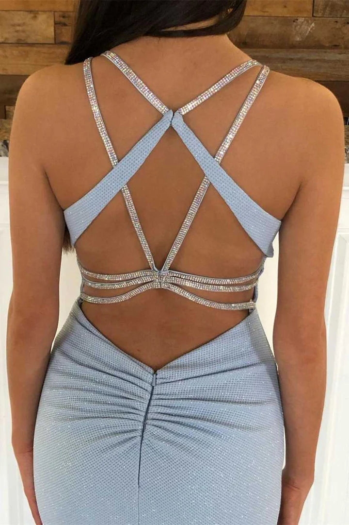 Beaded Backless Trumpet Long Prom Dress
