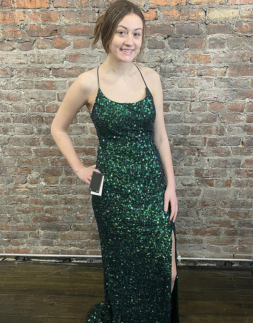 Sequin Long Sheath Prom Dress with Side Slit
