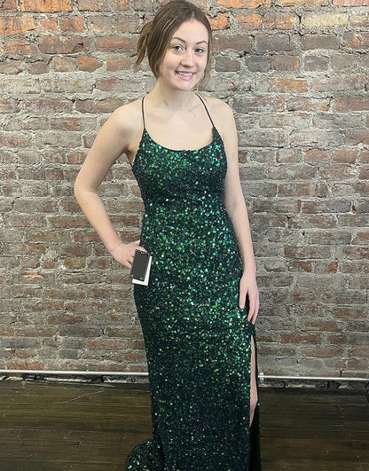 Sequin Long Sheath Prom Dress with Side Slit