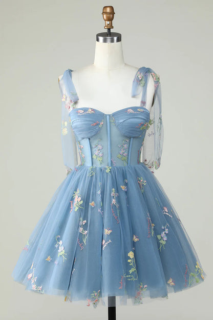 Floral Embroidery Sweetheart A-Line Short Party Dress