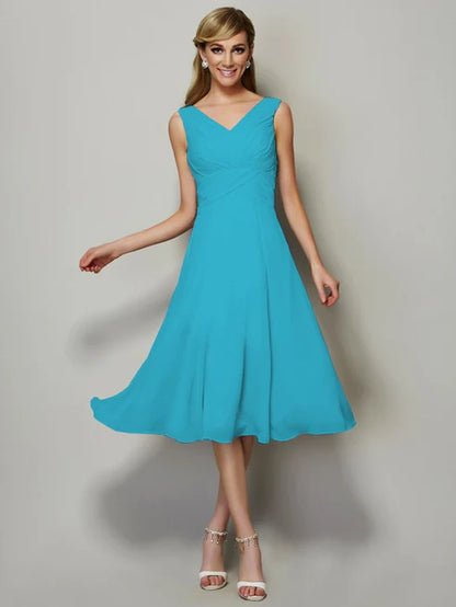 A-Line/Princess V-neck Sleeveless Pleats Short Chiffon Bridesmaid Dresses Party Dresses Wedding Guest Dresses