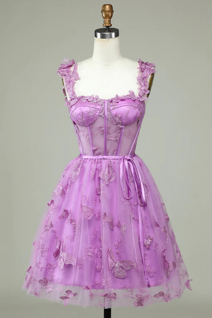 Butterfly Lace Corset A-Line Homecoming Dress