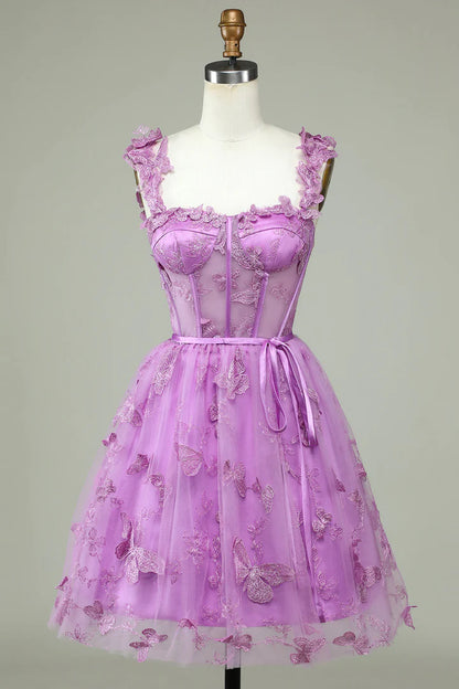 Butterfly Lace Corset A-Line Homecoming Dress