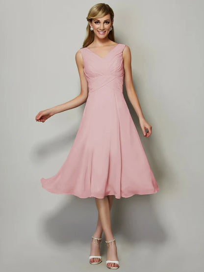 A-Line/Princess V-neck Sleeveless Pleats Short Chiffon Bridesmaid Dresses Party Dresses Wedding Guest Dresses