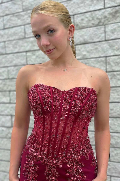 Tulle Beaded Strapless Mermaid Long Formal Dress