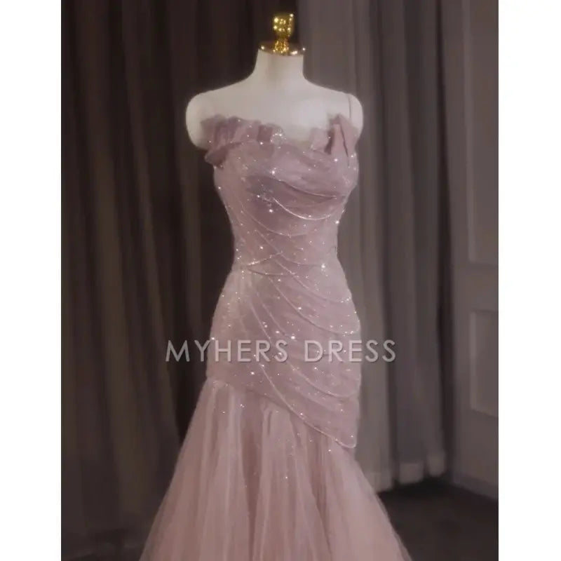 My Hers Prom Dress Shiny Tulle Mermaid Spaghetti Strap Sleeveless Fairy Fantastic Ladies Formal Dress
