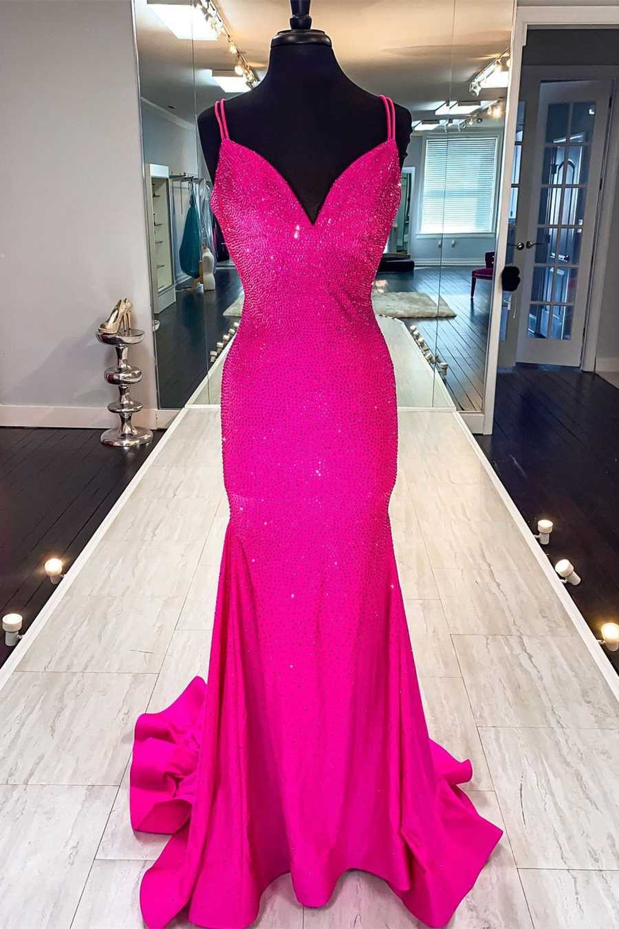 Elegant  Beaded Mermaid Long Prom Dress