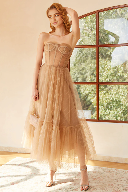 My Hers Ladies Formal Dress Elegant Strapless Sweetheart Retro Polka Dots Corset Prom Dress