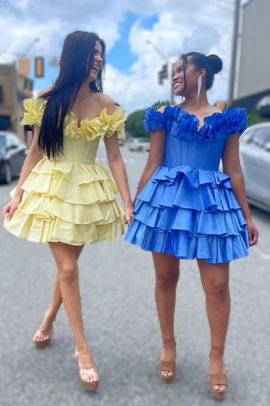 Off the Shoulder Ruffle A-Line Homecoming Dress