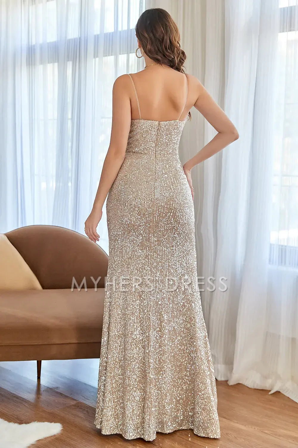 My Hers Ladies Formal Dress Charming Mermaid Spaghetti Strap Sweetheart Sequins With Slit Sexy Prom Dress
