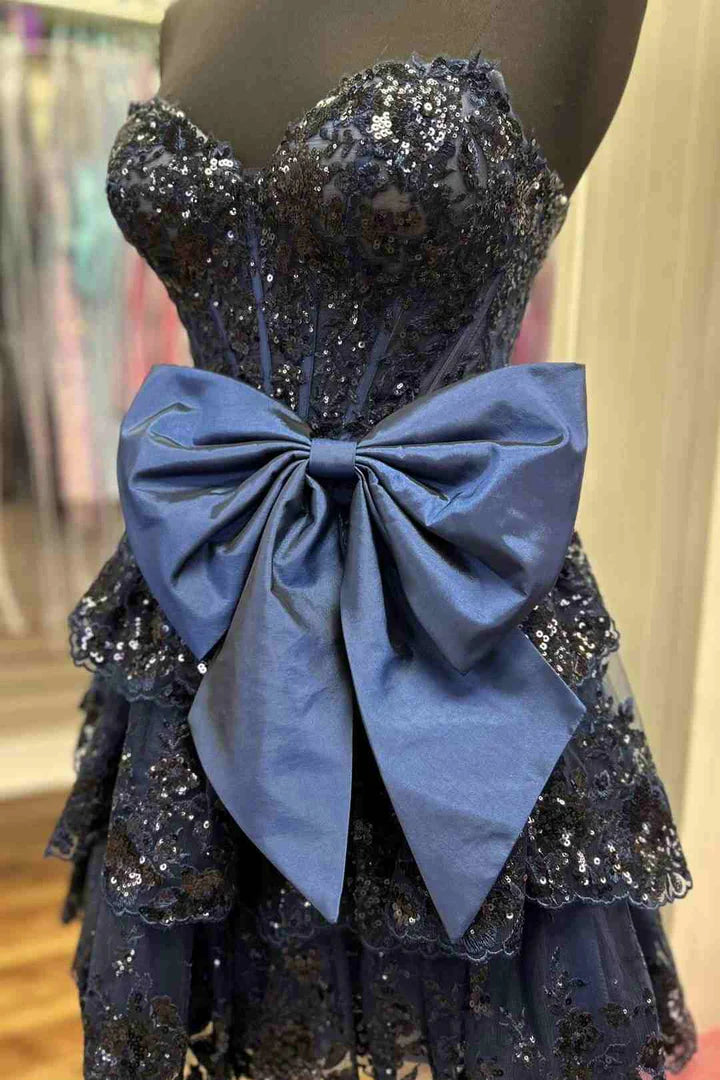 Sequin Ruffle Homecoming Dress with Bow