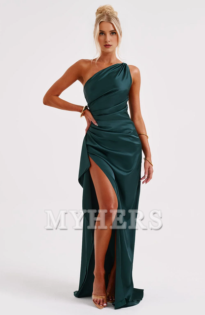 Elegant One Shoulder Sleeveless Pleated Backless Sheath Asymmetrical Ruched Exquisite Dresses Bridesmaid Dresses Wedding Guests Dresses