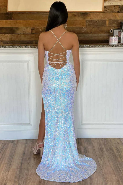 Sequin V-Neck Backless Mermaid Prom Dress