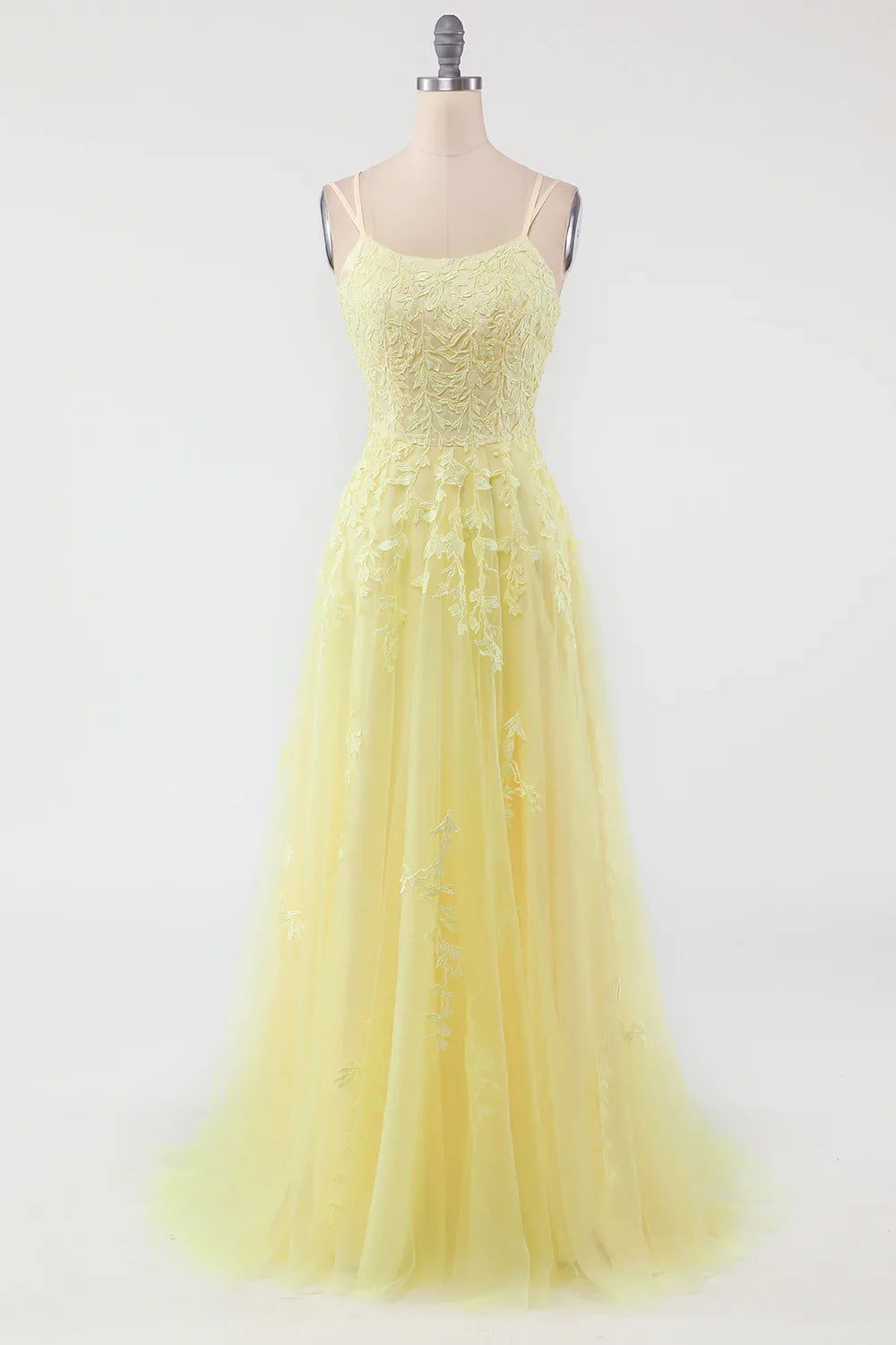 My Hers Ladies Formal Dress Elegant A Line Spaghetti Straps Backless Exquisite Appliques Prom Dress