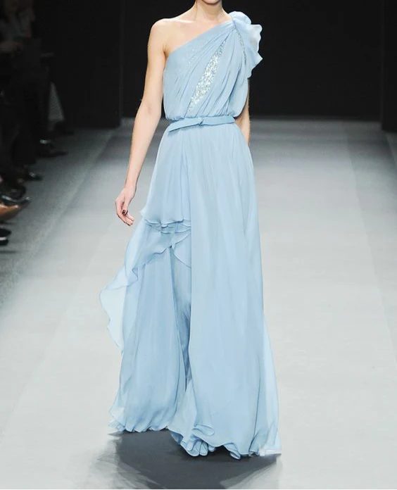 My Hers Prom Dress One Shoulder A Line Chiffon Ruched Irregular Romantic High Quality Ladies Formal Dress