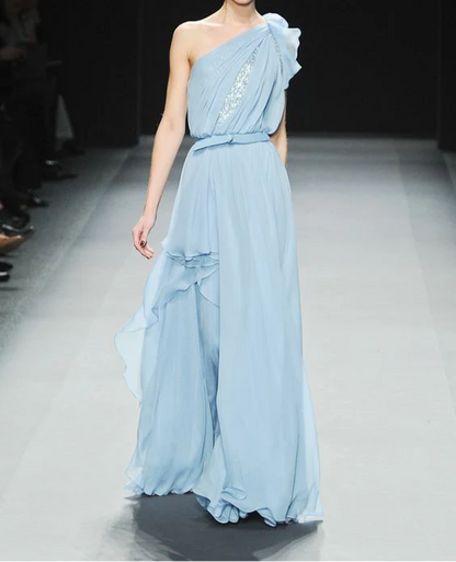 My Hers Prom Dress One Shoulder A Line Chiffon Ruched Irregular Romantic High Quality Ladies Formal Dress
