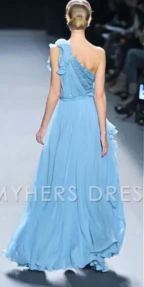 My Hers Prom Dress One Shoulder A Line Chiffon Ruched Irregular Romantic High Quality Ladies Formal Dress