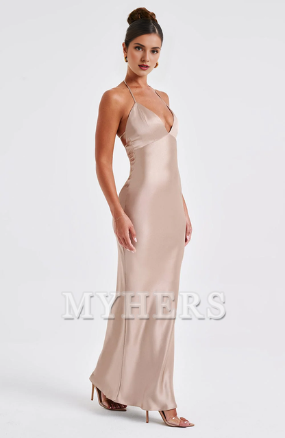 Mermaid Spaghetti Strap Plunge Backless Sheath Dresses Elegant Simple Bridesmaid Dresses Wedding Guests Dresses