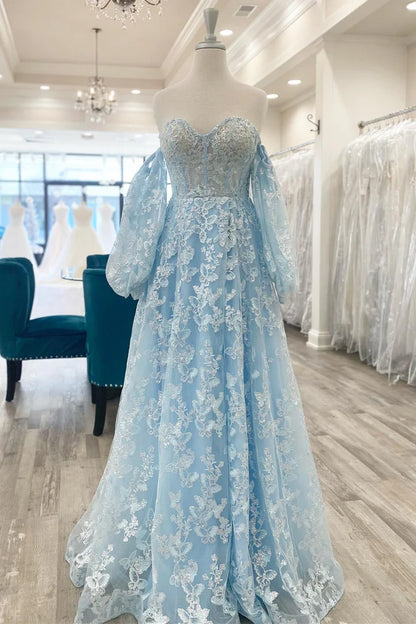 Sparkle Princess  Bustier Puff Sleeve Lace Long Prom Gown