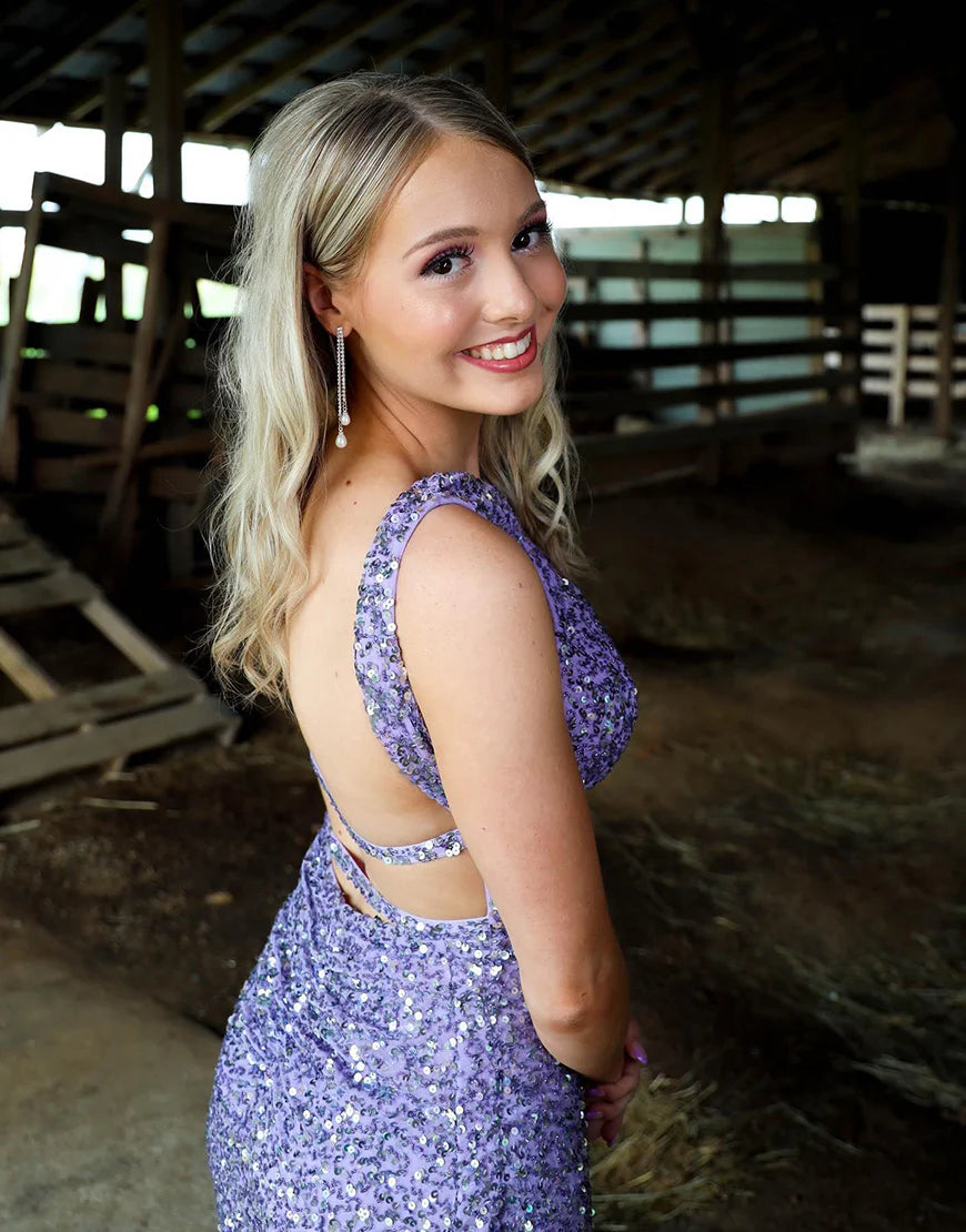 Halter Sequin Backless Prom Dress with Split