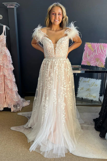 Appliques Off-the-Shoulder A-Line Prom Dress