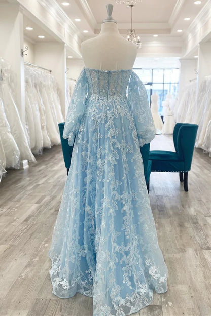 Sparkle Princess  Bustier Puff Sleeve Lace Long Prom Gown