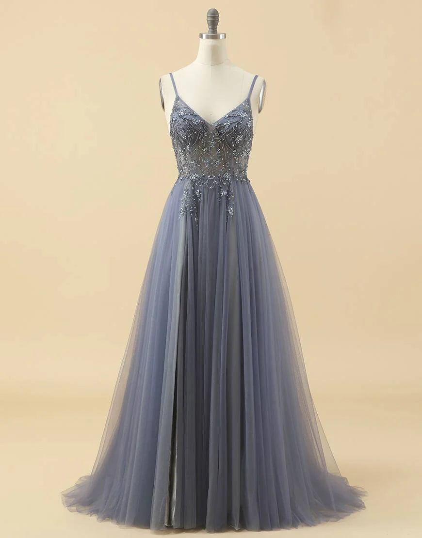 A-line Tulle Prom Dress with Beading
