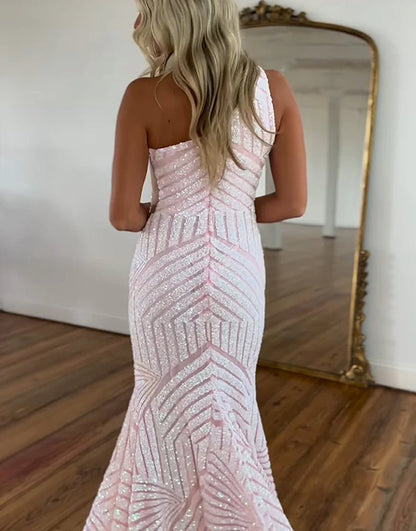 Mermaid Sequin Hot Pink One Shoulder Prom Dress