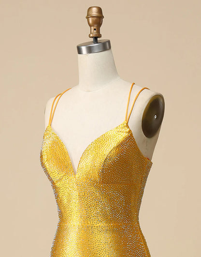Gold Mermaid V-neck Beaded Long Prom Dress