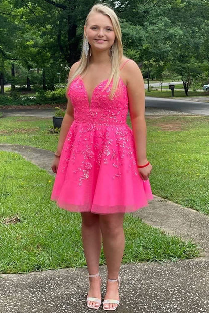 Sequin Lace V-Neck A-Line Homecoming Dress