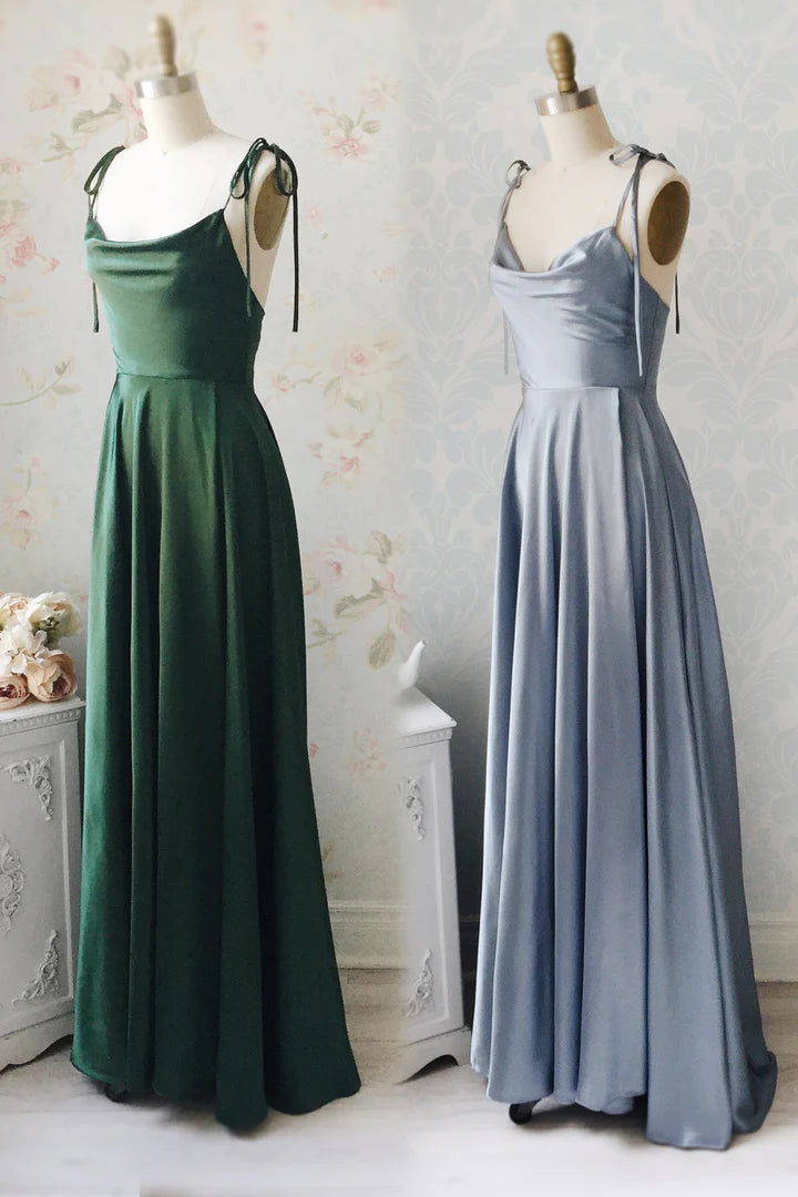 A-line Cowl Neck Long Formal Dress