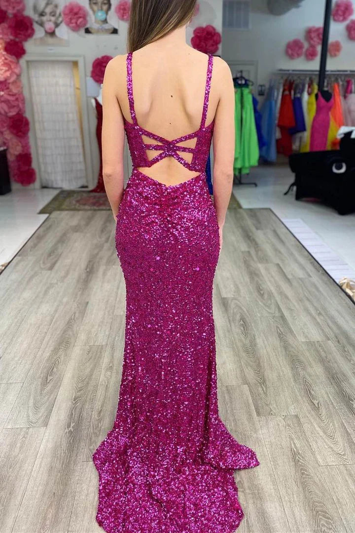 Sequins V Neck Mermaid Long Formal Dress