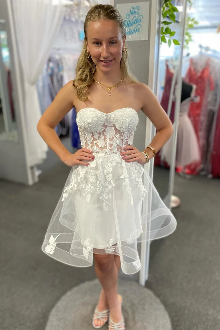Strapless Sheer Mesh Mini Homecoming Dress