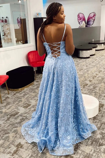 Appliques Lace-Up Back A-Line Prom Dress
