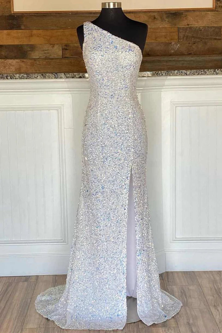 Sequin One-Shoulder Backless Mermaid Prom Dress