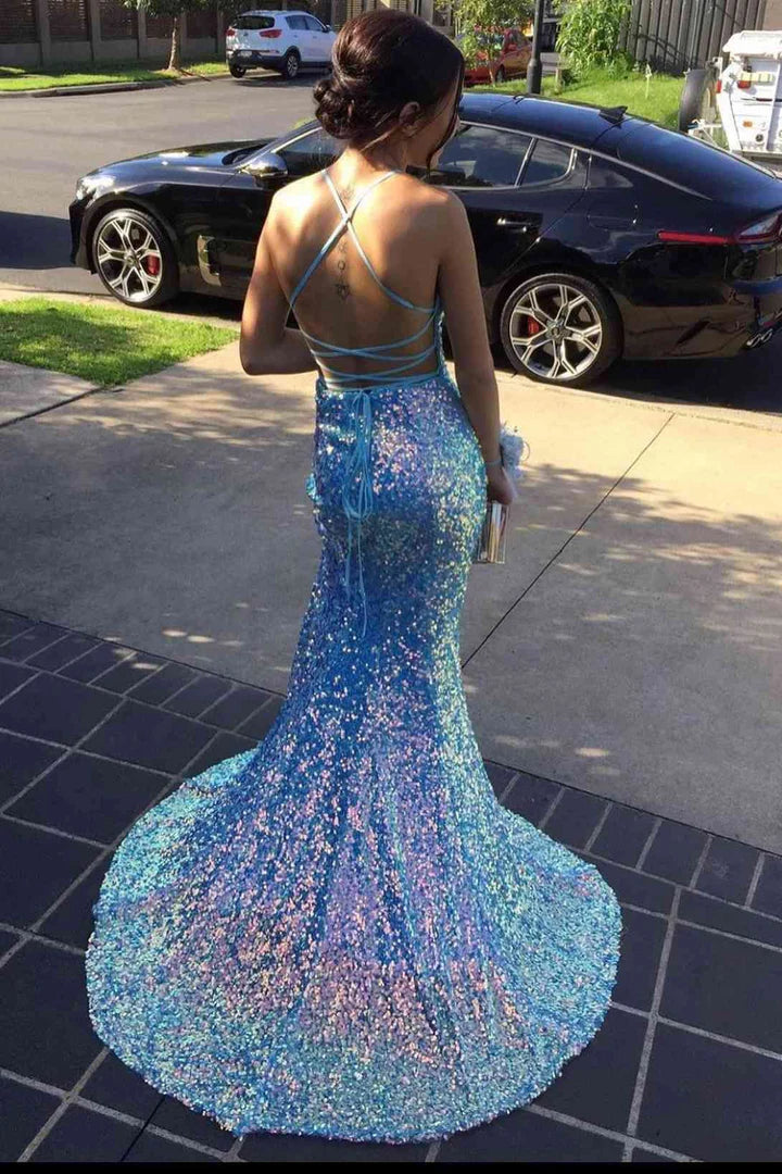 Sequin V-Neck Mermaid Long Formal Dress