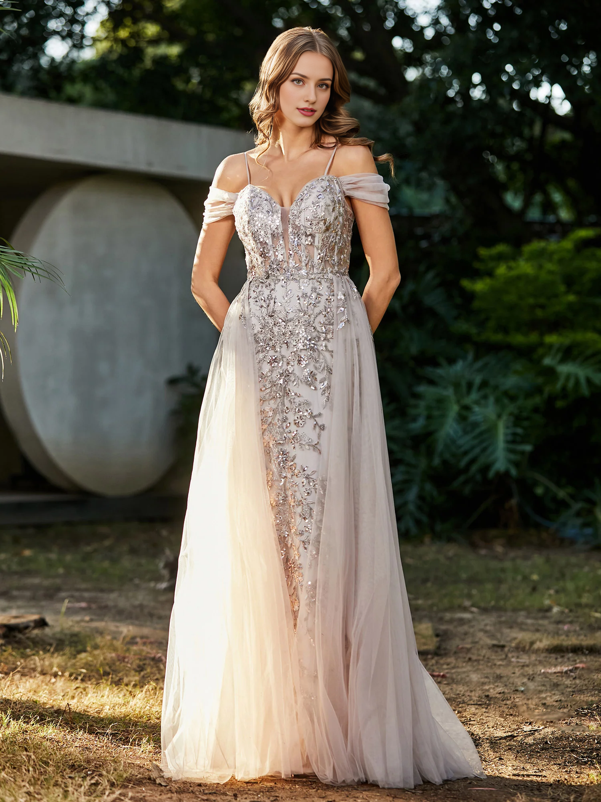 Tulle Gown Lace Up Back Off Shoulder Prom Dress