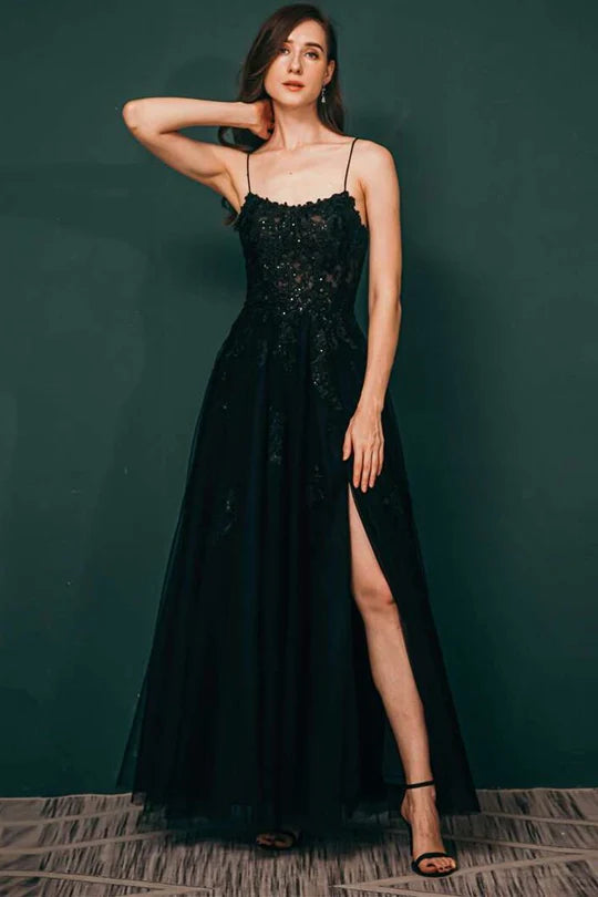 Tulle Apliques Lace-Up Prom Dress