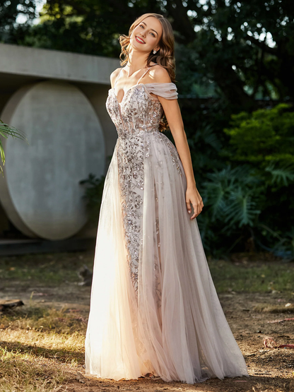 Tulle Gown Lace Up Back Off Shoulder Prom Dress