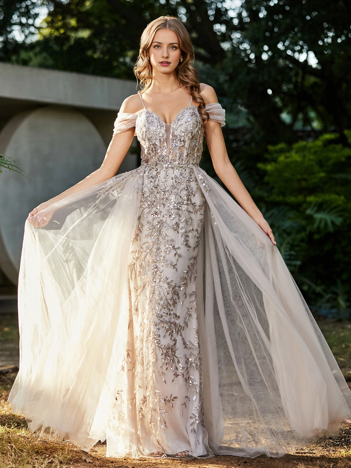 Tulle Gown Lace Up Back Off Shoulder Prom Dress