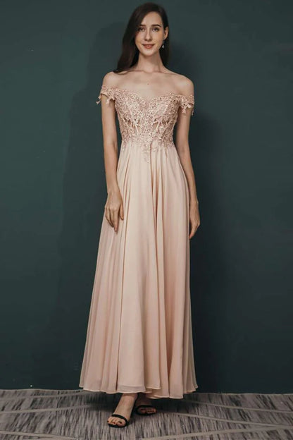 Chiffon Off-the-shoulder Appliques Prom Dress