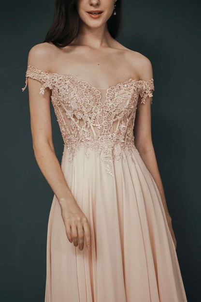 Chiffon Off-the-shoulder Appliques Prom Dress