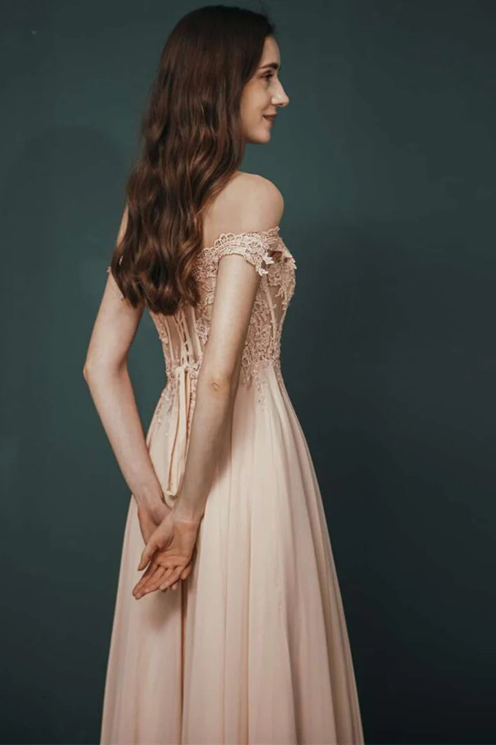 Chiffon Off-the-shoulder Appliques Prom Dress