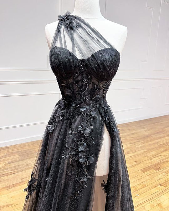 Dreamy Lavender Sheer Mesh One-Shoulder Long Prom Gown