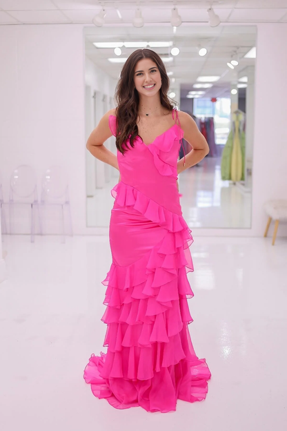 Formal Women's Dresses Wedding Guest Dresses Sweetheart Tie Shoulder Mermaid Ruffle Tiered Long Prom Dress Side Fork Sweep Train Charming Evening Dress