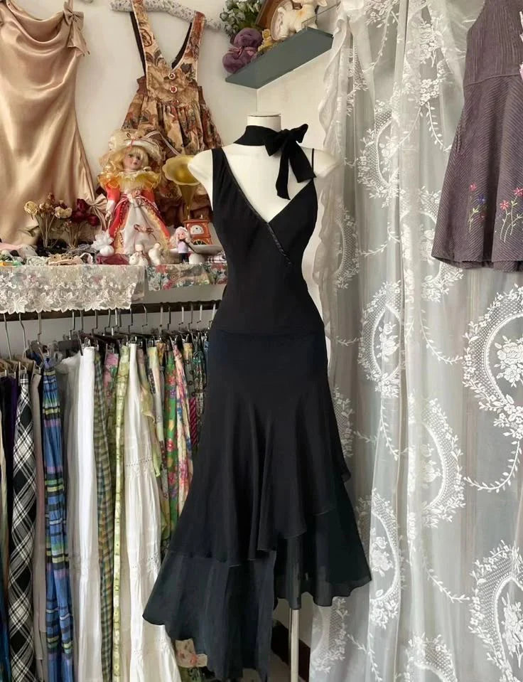 My Hers Prom Dress A Line Deep V Neck Elegant Formal Ruffle Elegant Ladies Formal Dress